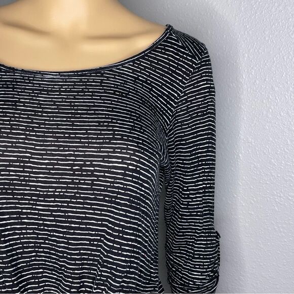Charlotte Russe 3/4 Sleeve Horizontal Stripe Blouse Scoop Neck Black White Med - Picture 4 of 9